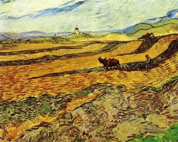 Vincent Kunst - Field und Ploughman und Mühle Vincent van Gogh